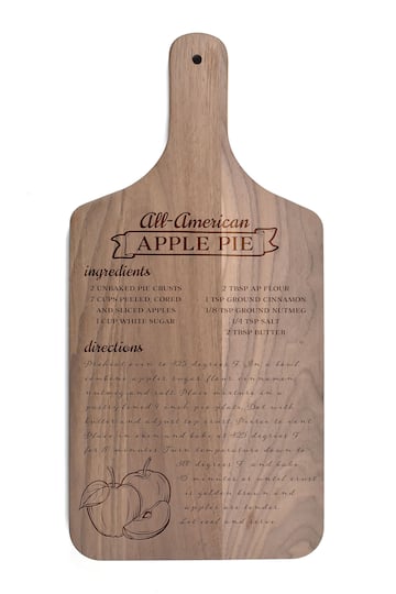17&#x22; Family Apple Pie Recipe Walnut Paddle Cutting Board